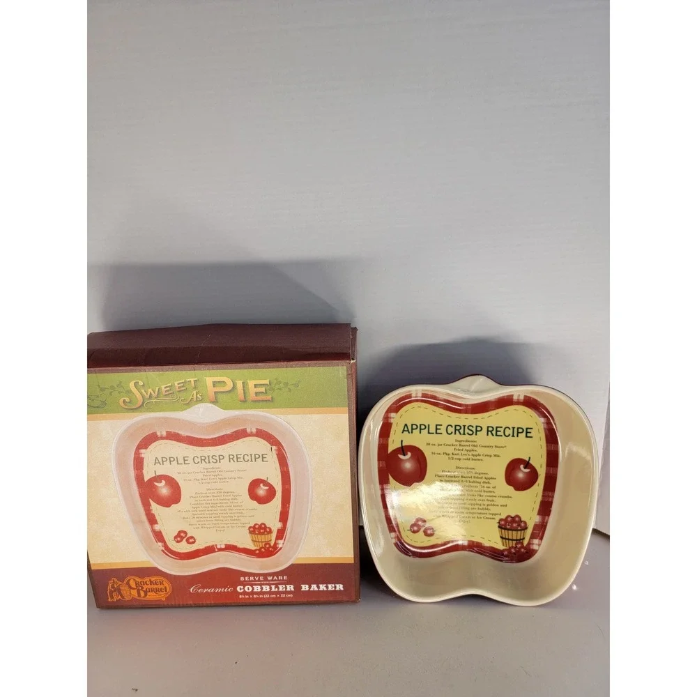 Cracker Barrel Sweet As Pie Apple Crisp Recipe Ceramic Cobbler Baker w Box